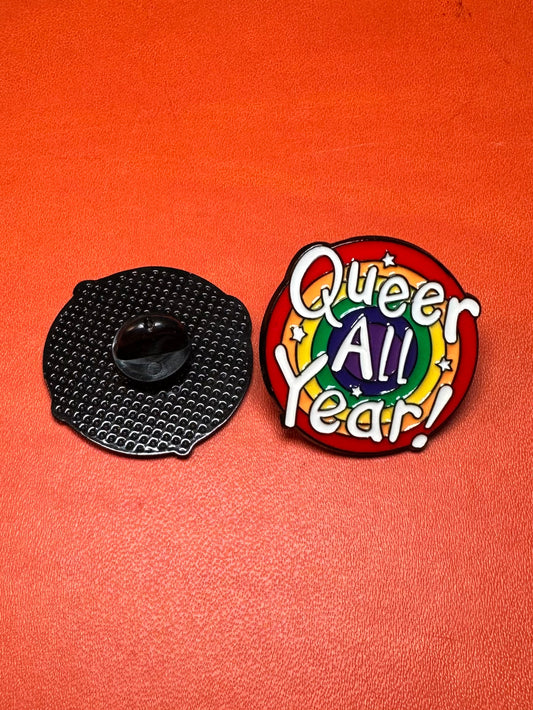 Queer All Year enamel pin