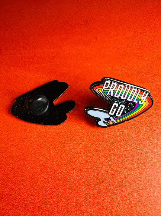 Proudly Go Pride enamel pin